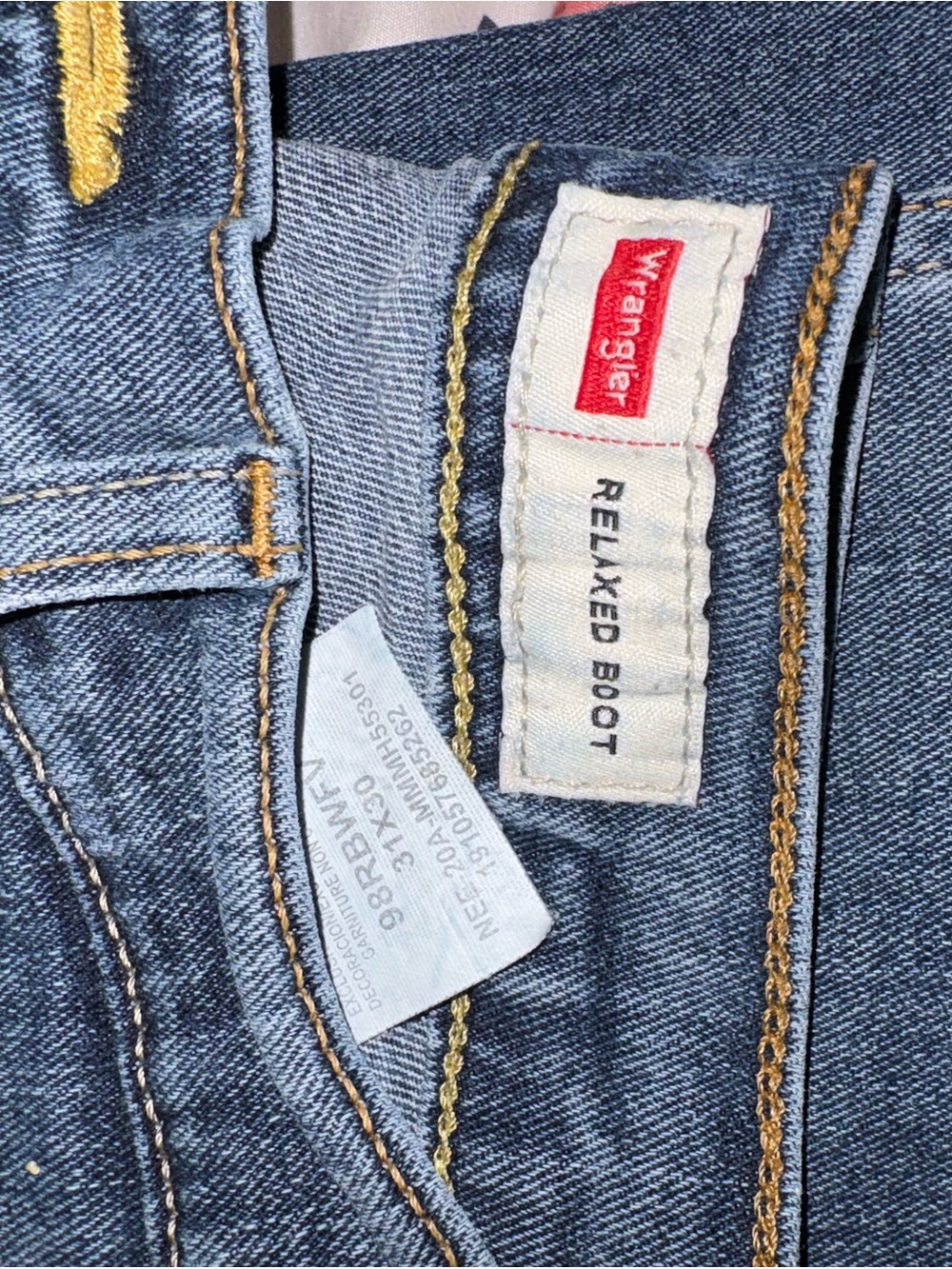 Wrangler Relaxed Boot Cut Women's Denim Jeans in Blue with Gold Stitching